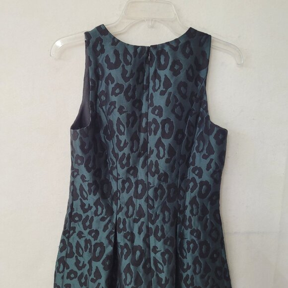 LOFT‎ Dress Womens 4 Green Black Sleeveless Jacquard Animal Print Fit Flare New - Picture 8 of 13